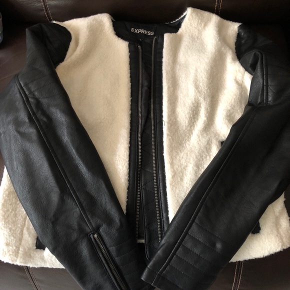 Express Jackets & Blazers - Express Sheepskin Leather Sleeve Moto Jacket